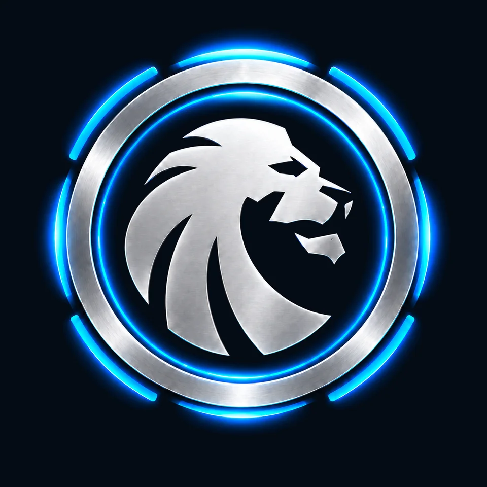 Bosleon silver lion mark inside an electric blue ring